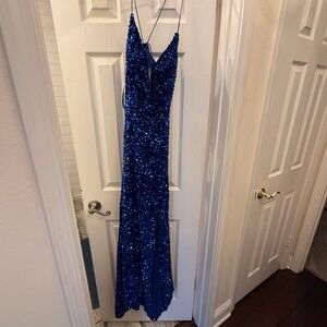 Elegant Blue Sequin Prom Dress
